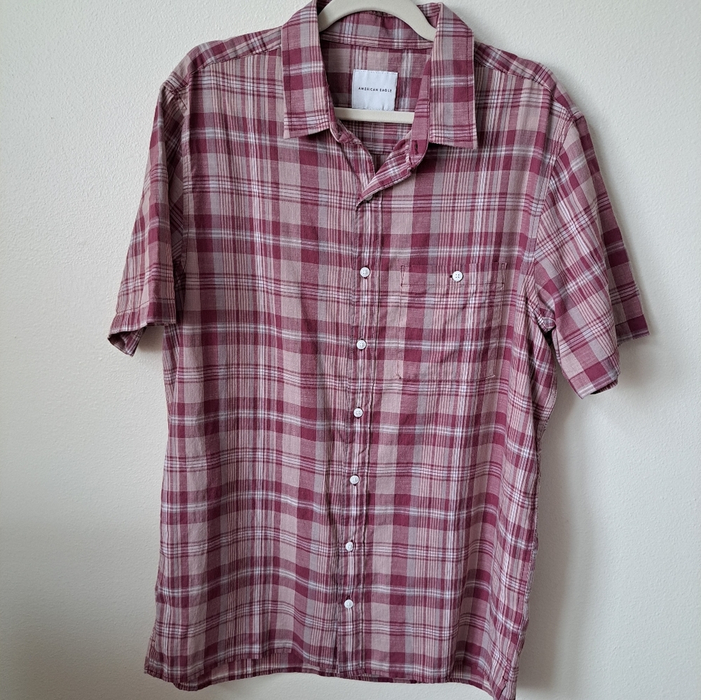 American Eagle Mens Pink Plaid Shirt Size LT New With Tags